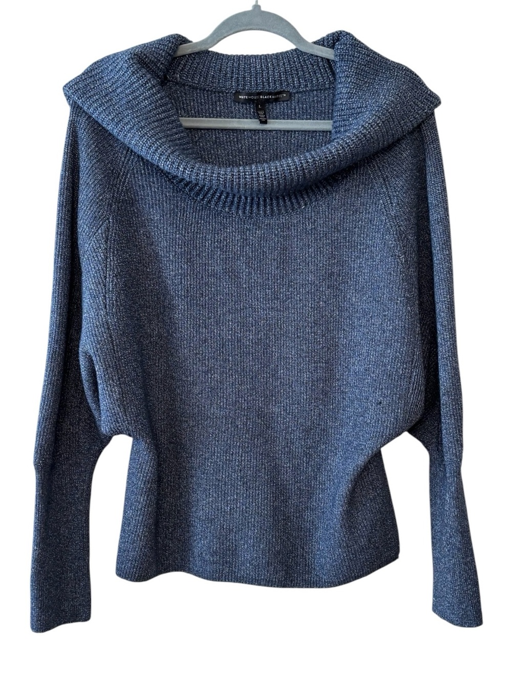 WHBM Blue Cowl Neck Dolman Sleeve Knit Sweater Size Large